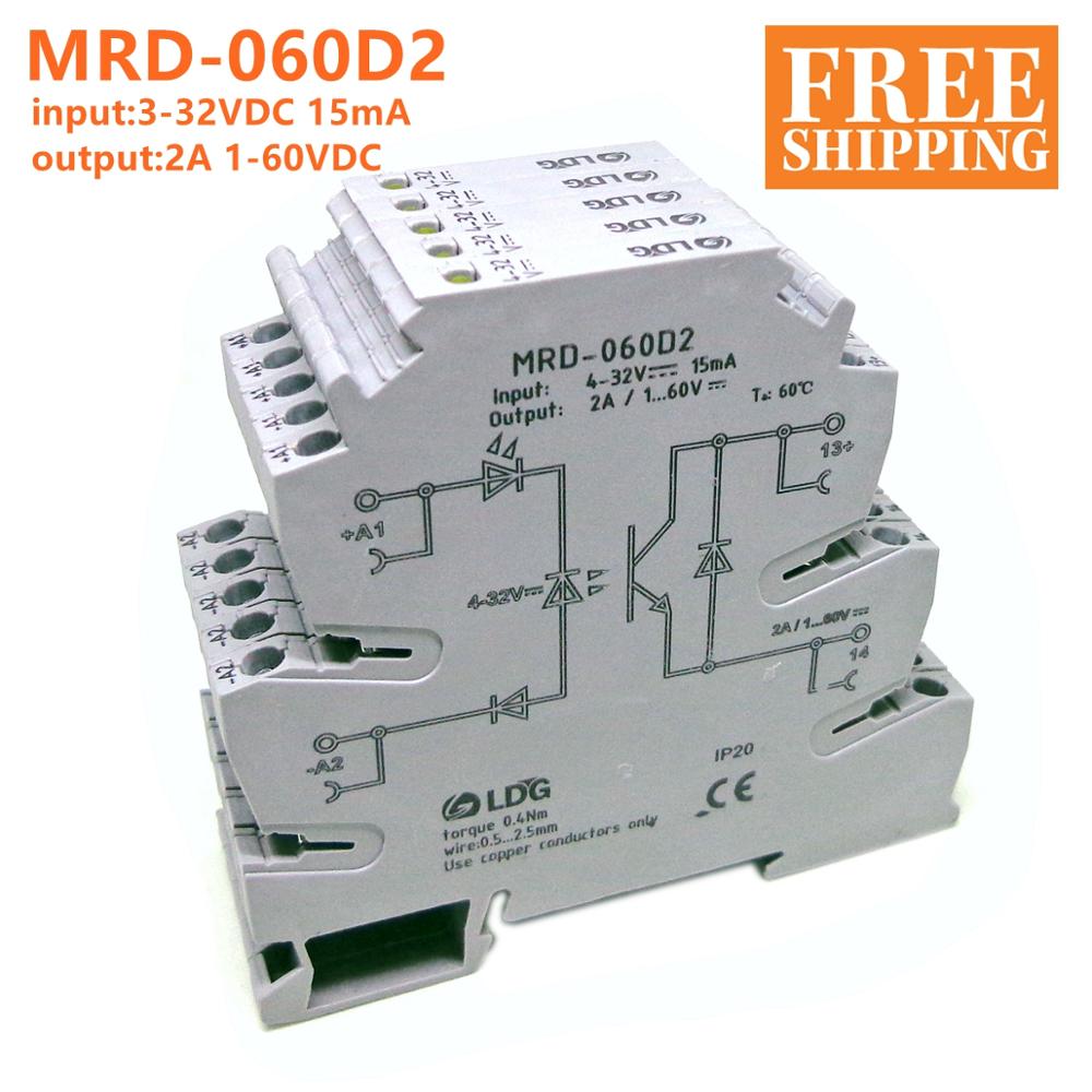 5 stk mrd -060 d 2 innovativ ledet-indikasjon 2a inngang : 5v 12v 24v likestrøm ssr fast sate relégrensesnitt din skinne relémodulbryter