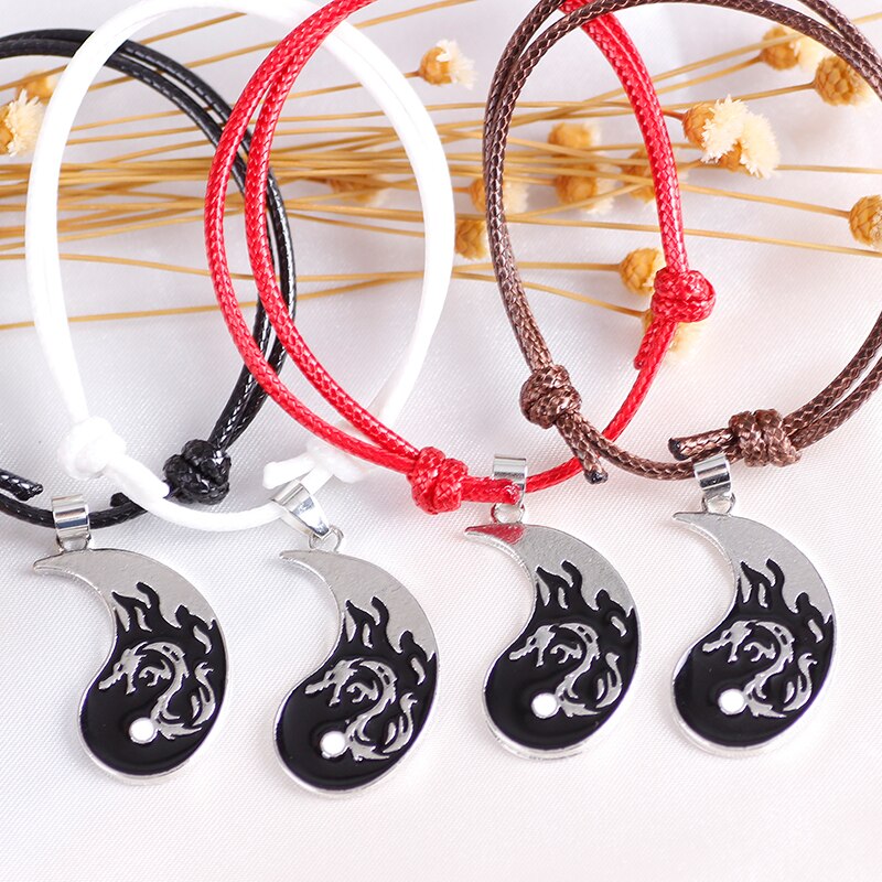 Bracelet tressé en cuir chinois, corde, Style ethnique, pendentif Tai Chi pour Couple, meilleur ami, bijoux d'amitié