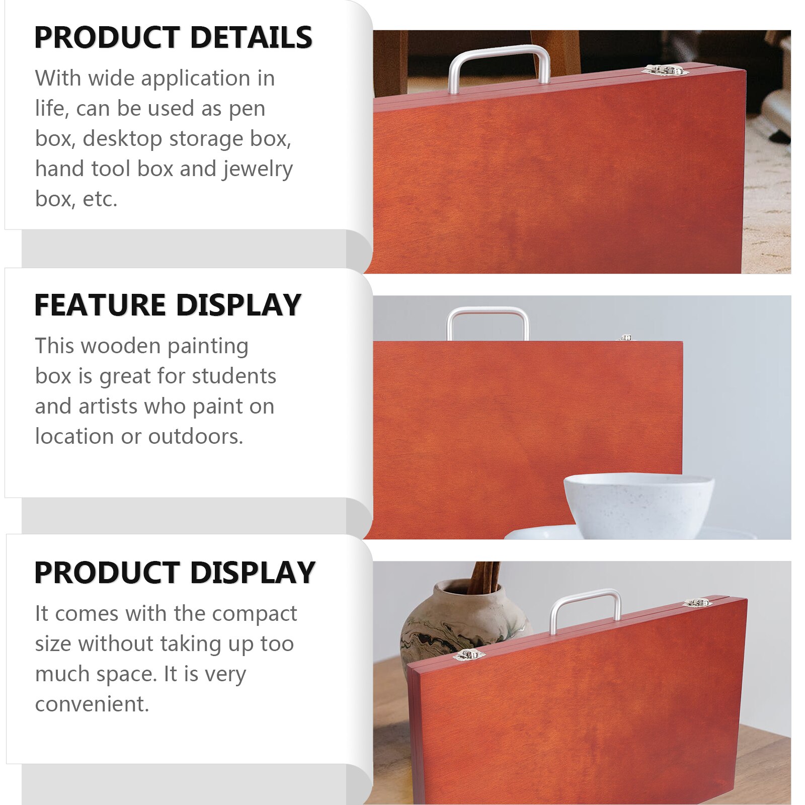 Household Wooden Art Tool Box Paint Art Storage Suitcase Watercolor Oil Pen Case