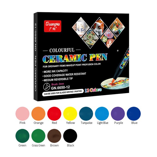 Rotulador de cerámica para uso en el horno, rotuladores de alta temperatura para dibujo acrílico, rotuladores de pintura para piedra de roca, madera, punta de pincel extrafina, 12/24 colores: 12 colors