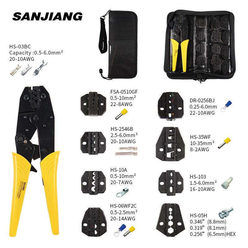 Clamp Tools Set Decrustation Engineering Ratchet Terminal Crimping Plier HS-03BC Electrical Hand Tool with 8 Spare Terminals: HS-03BC 8JAW KIT