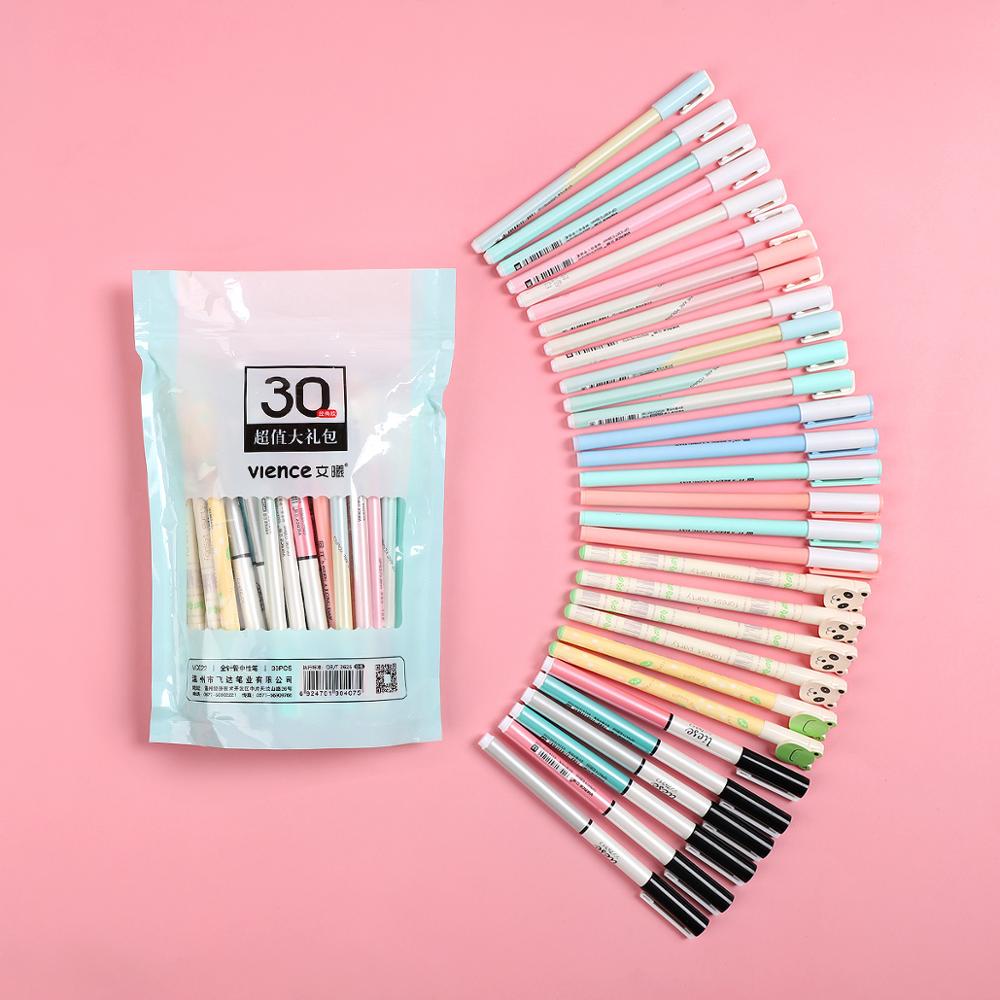 JIANWU 30 uds/50 Uds 0,38/0,5mm conjunto de bolígrafo de Gel de gran capacidad Bullet diario plumas tinta negra penCute Colegio estacionario tela suministros