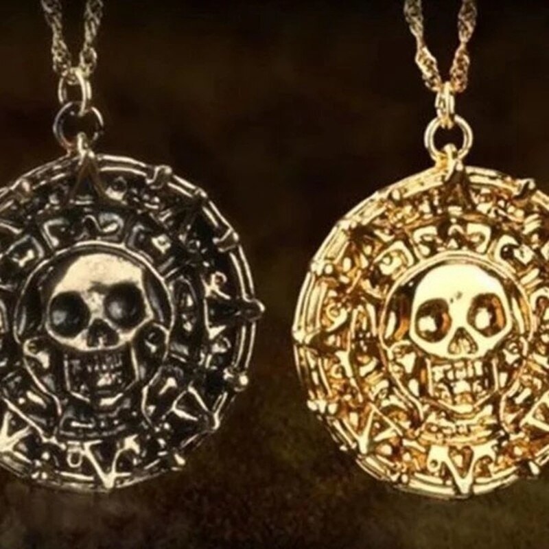 Collar con colgante redondo de calavera pirata para hombre, accesorios para cadena de suéter de Metal, joyería para