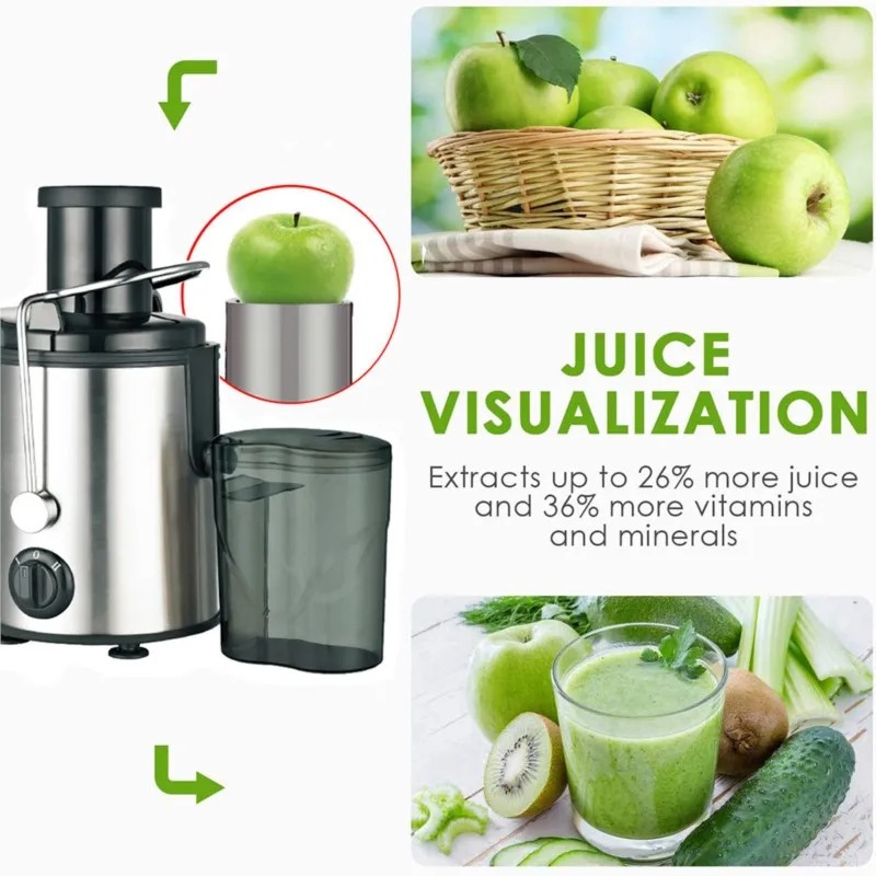 800w Stainless Steel Juicer Centrifugal Household Large Caliber Electric Juice Machine Residue Separation Vegetable Fruit Juicer