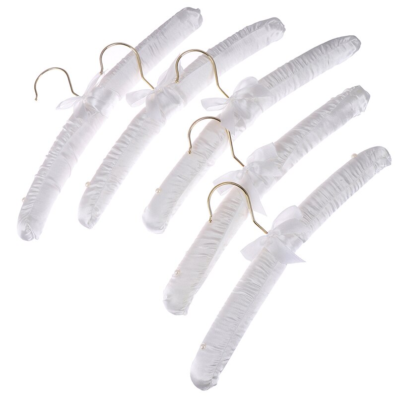 5 X White Satin Padded Clothes Hook Hanger