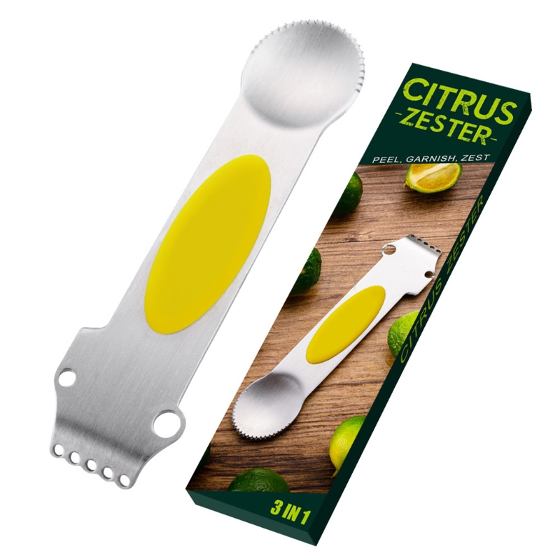 3-In-1 Citrus Zester Stainless Steel Orange Lemon Zester Peeler Fruit Grater Kitchen Tool Bar Gadget: Default Title