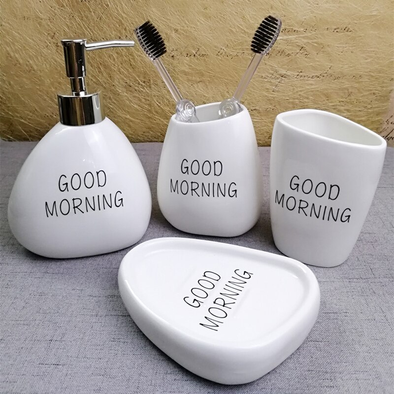 4 delige set badkamer keramische set badkamer wassen set vloeibare fles tandenborstel beker mond cup zeepbakje badkamer decoratie