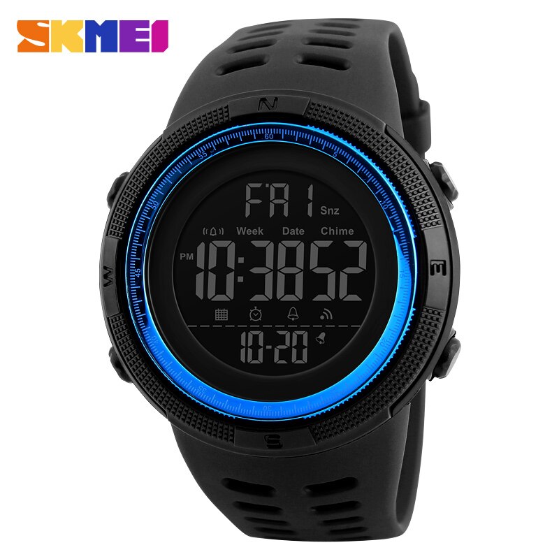 SKMEI montre de Sport en plein air hommes montres multifonctions réveil Chrono 5Bar étanche montre numérique reloj hombre: black Blue