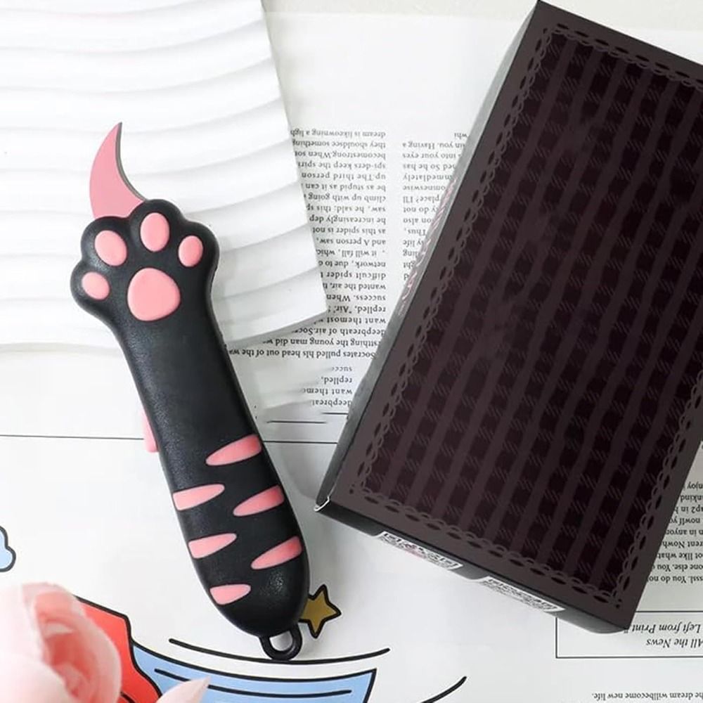 Portable Plastic Cat Paw Box Cutter Cartoon School Office Supplies Cat Box Paper Cutter Retractable Letter Opener