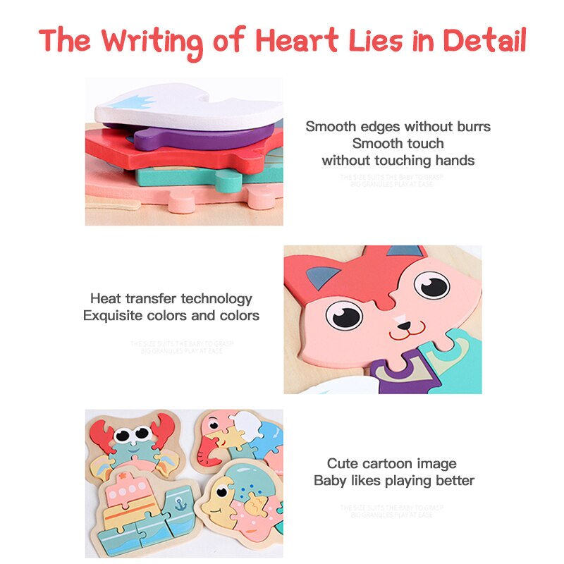 3D Wooden Puzzle Children's Baby Toys Animals And Vehicles Wooden Jigsaw Puzzle Baby Children's Educational Learning Toys