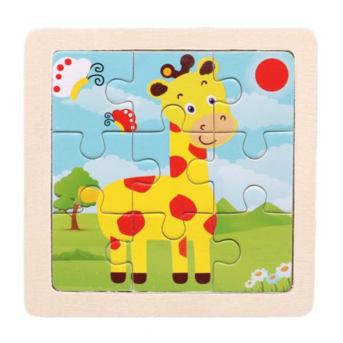 9Pcs di Sicurezza In Legno Animali Del Fumetto Del Modello Per Bambini FAI DA TE Del Campione di Puzzle di Puzzle Del Giocattolo di Apprendimento Istruzione Pannello Set: Giraffe