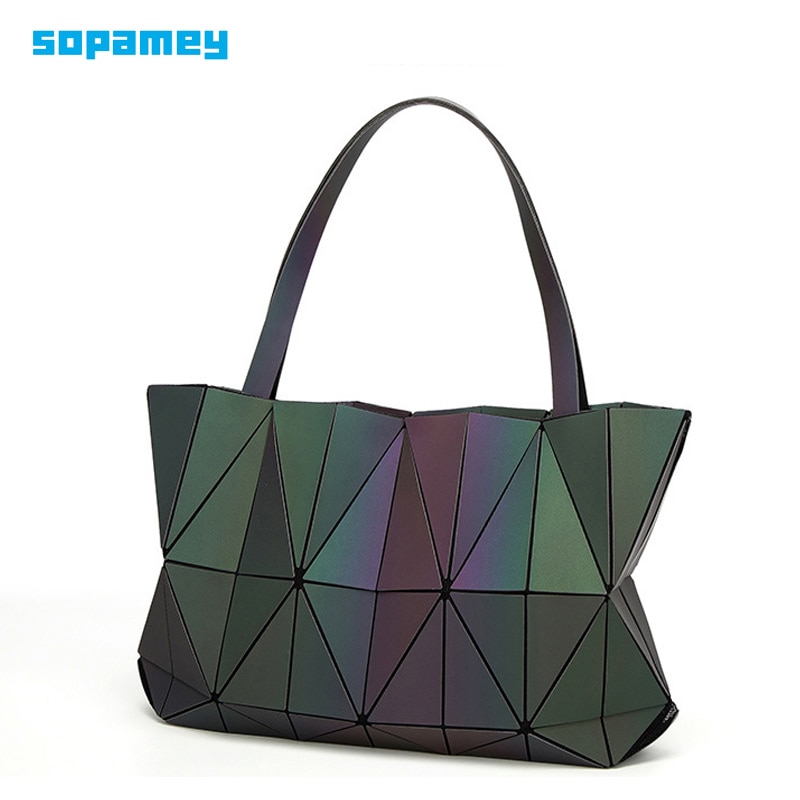 neue Bao Taschen Frauen Handtasche Geometrie Totes Pailletten Spiegel Saser Einfachen Klapp Schulter Taschen Leucht Tasche Bao Hologramm bolsa