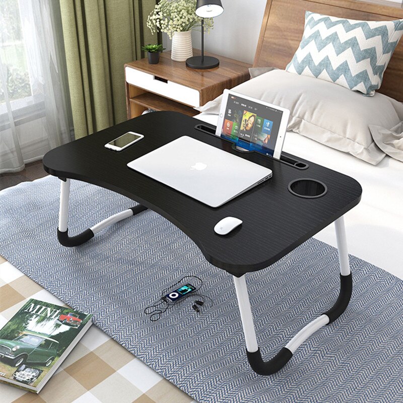 wooden foldable computer folding laptop desk table for beds and sofa: Black