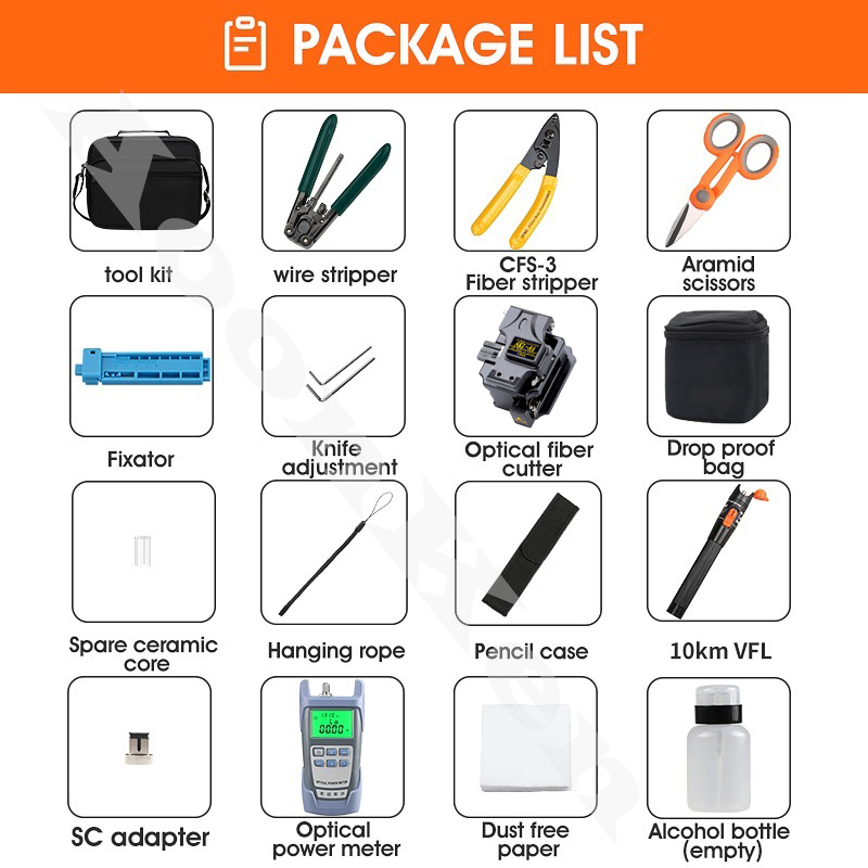 16 sztuk/partia zestaw narzędzi światłowodowych FTTH z SKL-8A błonnik tasak miernik mocy optycznej 10mw wizualny lokalizator uszkodzeń...