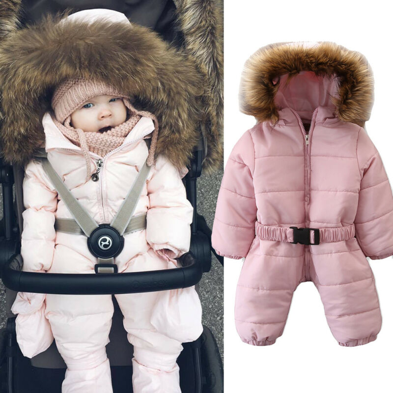 Newborn Baby Girls Pink Winter Thick Snowsuit Outwear Romper Warm Down Jumpsuits