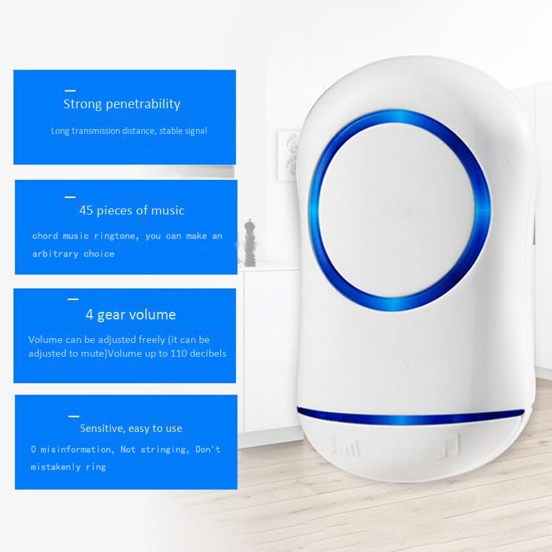 MOOL Eu Plug sonnettes 45 chansons sans fil porte cloche ensemble sécurité à la maison sonnette + récepteur eau de pluie preuve d'infiltration
