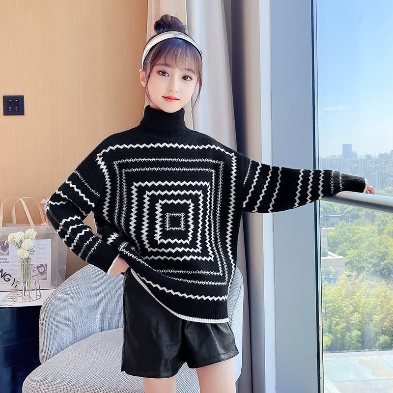Suéteres de cuello alto para niños y adolescentes, ropa de punto de manga larga, disfraz Unisex de , 4-13 años, otoño