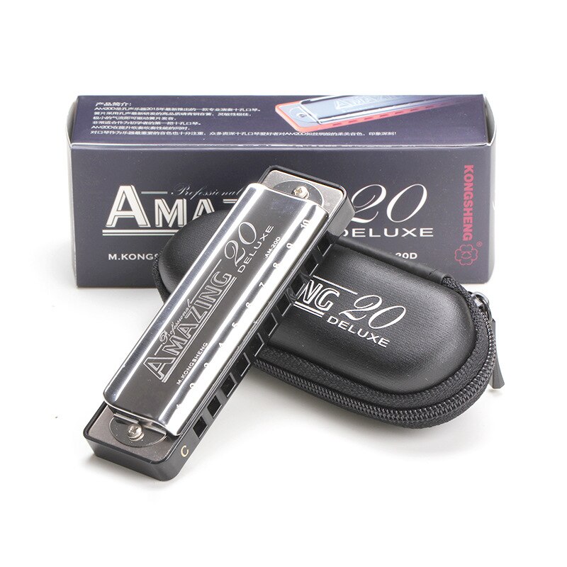 Diatonic Harmonica - 10 Hole Blues Harp - C Key - Phosphor Bronze Reeds - Stainless Steel Cover: Black