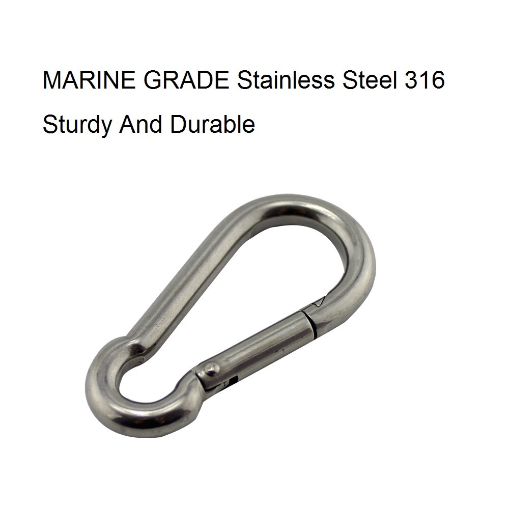 5pcs 304 Stainless Steel Carabiner Snap Hook Marine Grade 50mm 60mm 70mm 80mm Length Oval Link Locking Carabiner