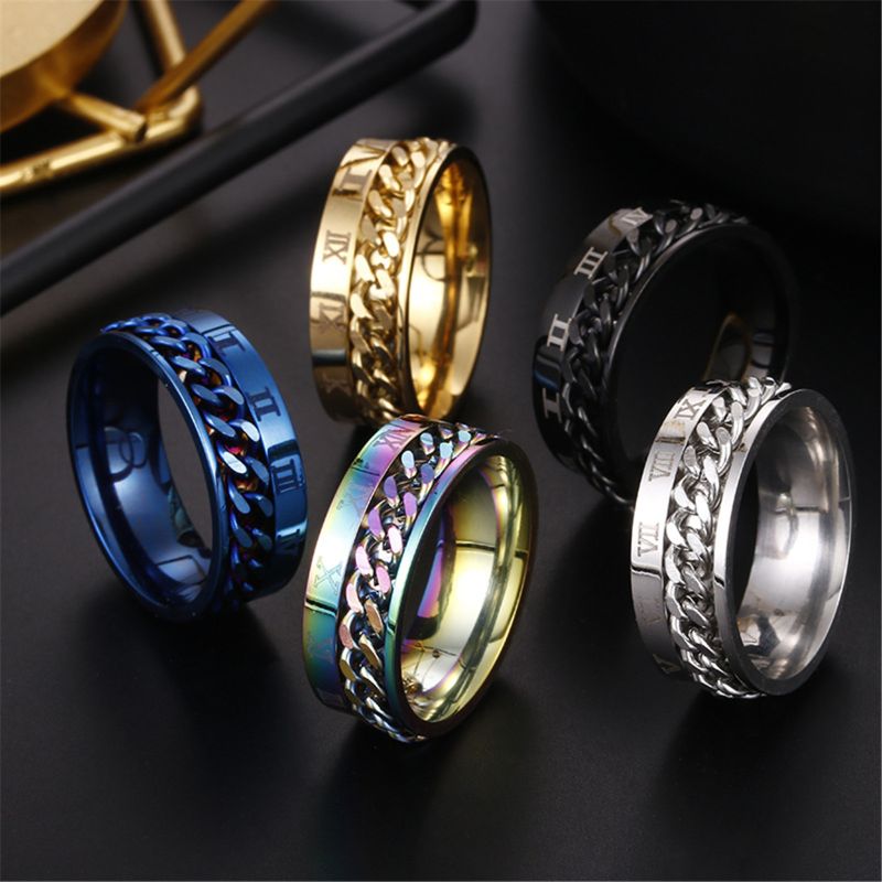 Edc Vinger Fidget Spinner Rvs Ketting Draaibare Ring Mannen Klassieke Rome Digitale Power Gevoel