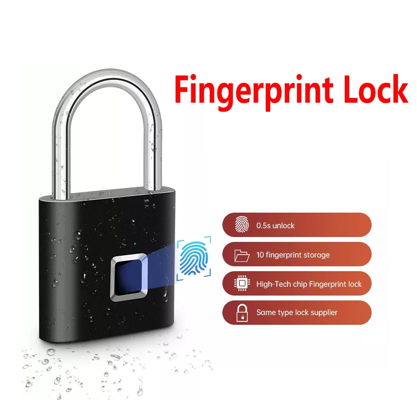 USB Charging Fingerprint Lock Smart Waterproof Padlock door lock quickly Unlock Portable Anti-theft Fingerprint Lock Zinc