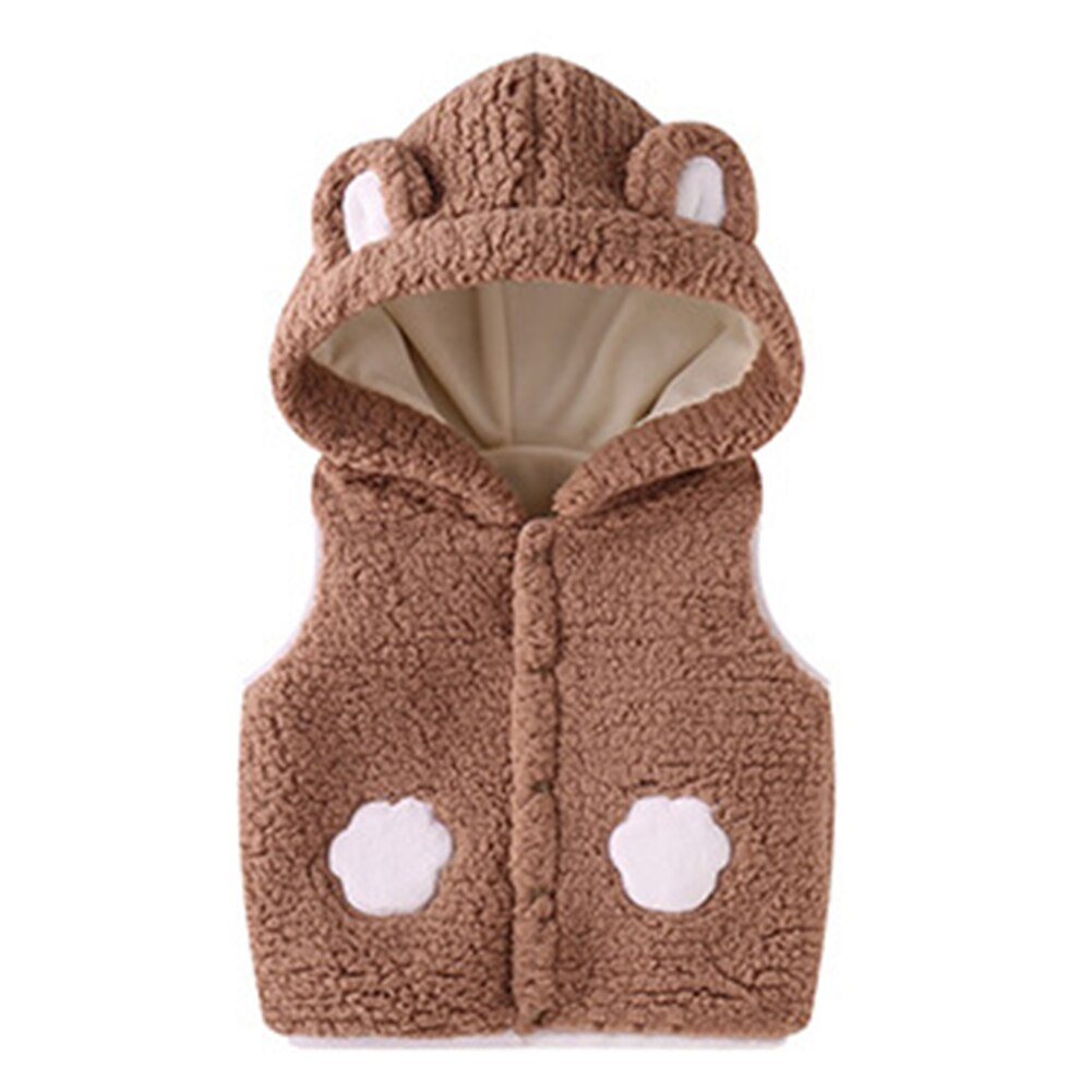 Leuke Warm Hooded Uitloper Mouwloze Knop Zachte Baby Vest Herfst Winter Comfortabele Meisjes Jongens Baby Peuter Mode: Bruin / 100cm