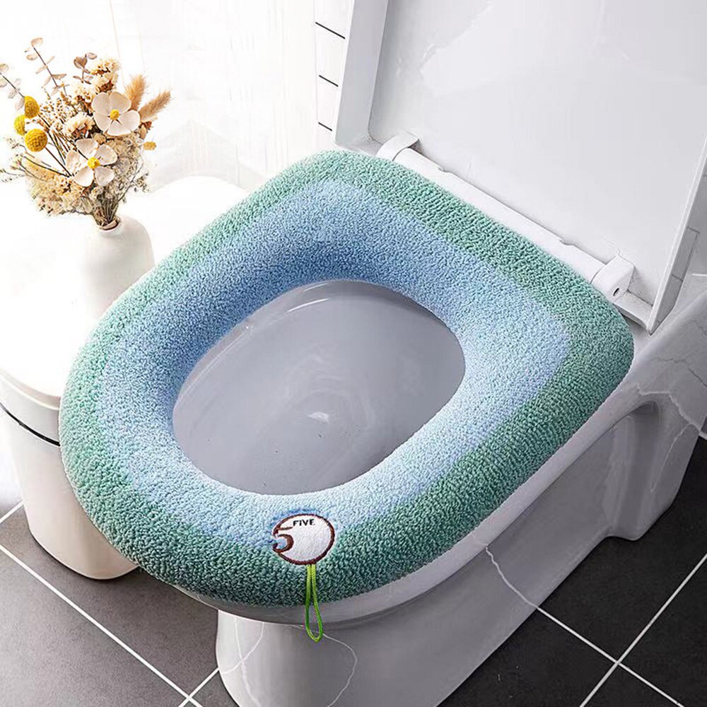 Cartoon Winter Warm Toilet Seat Cover Mat 1Pcs Washable Bathroom Accessories Knitting Pure Color Soft O-shape Pad Toilet Seat: A