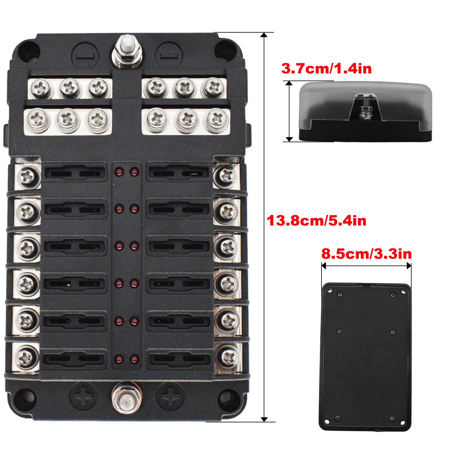 12-Way Blade Fuse Box Holder Block For Auto Car Boat Marine Trike Pickup Truck RV Bus Motorcycle Ship