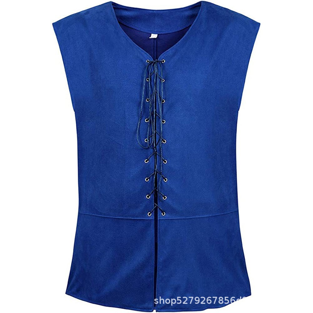 Middeleeuws renaissance vest van suède leer voor heren, mouwloos vest met veters voor historische, LARP & cosplay kostuums: XXL / HEUBLAUW