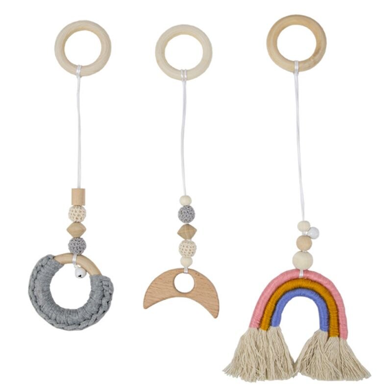 3Stck nordisch Baby Fitnessstudio Rahmen Anhänger Holz Kleidung Gestell Regenbogen Hängen Spielen Spielzeug: grau