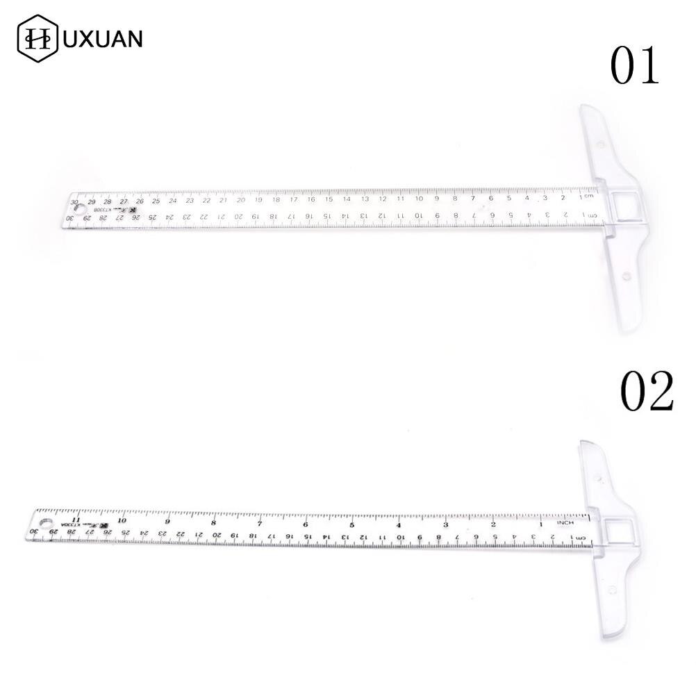 Règle en plastique en forme de T 30cm, outil de mesure Transparent et Transparent, 1 pièces