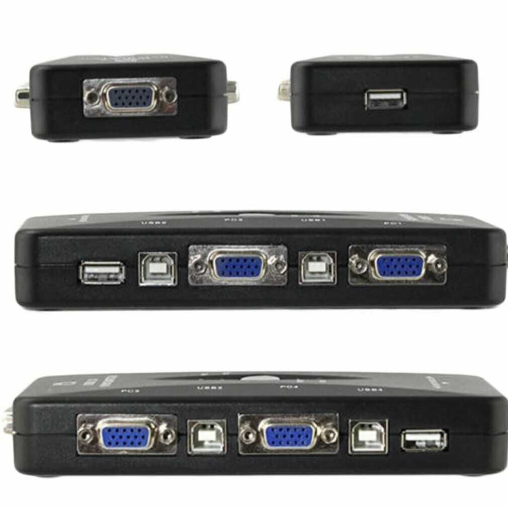 200MHz Video Monitor 4-Port USB 2.0 KVM Switch Mouse/Keyboard/VGA 1920x1440