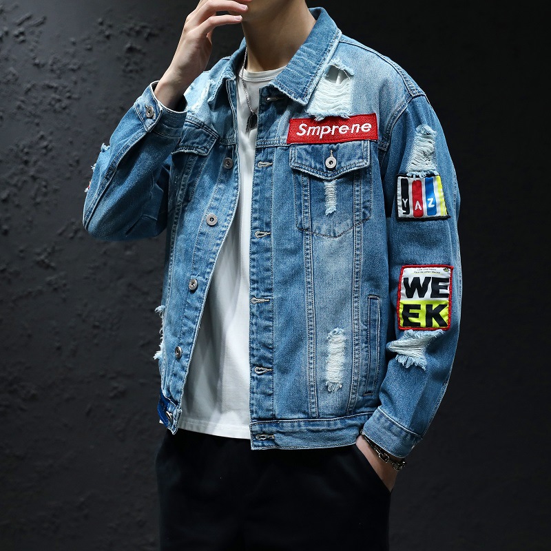 Denim Jacke Männer Frauen Hiphop Streetwear Punk Rave Steampunk Motorrad Cowboy Graffiti Zerrissene Jacke Outwear Jeans Jacke
