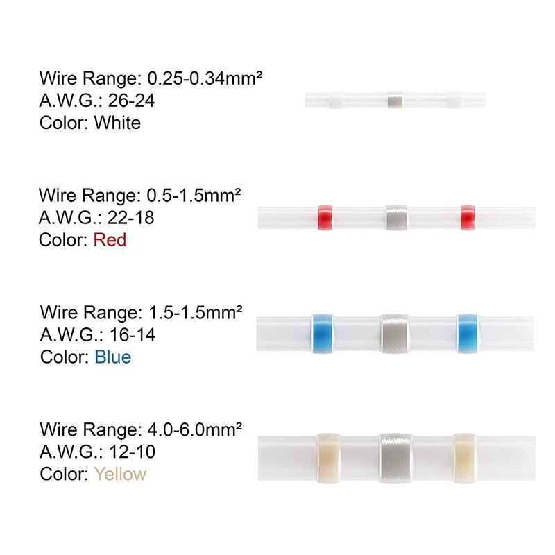 150Pcs Solder Seal Draad Connectors Kit Krimpkous Stootverbinders Waterdicht En Geïsoleerde Elektrische Draad Terminals Waterdicht