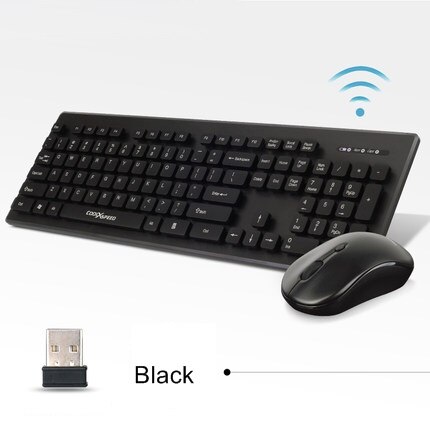 COOLXSPEED KM5808 2.4G USB Wireless Keyboard and Mouse Set Mute Waterproof Wireless Keyboard and Mouse Combo: Black