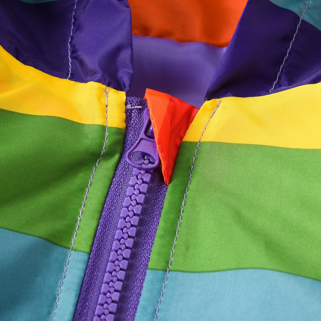 Toddler Floral Clothing Collar Children Kids Baby Grils Boys Long Sleeve Rainbow Stripe Hooded Coat Tops Outfits