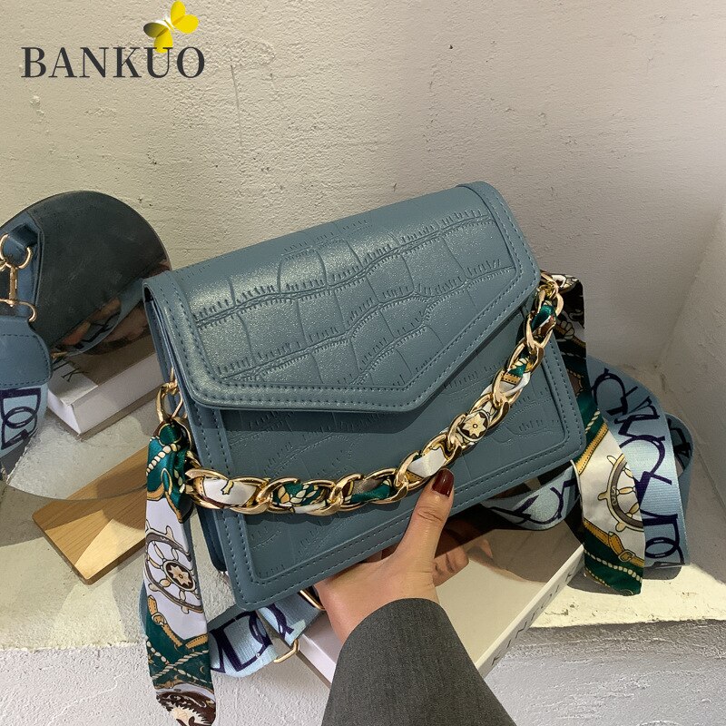 BANKUO Womens Bag PU Stone Pattern Shoulder Bags for Women Vintage Wide Straps Handbags Solid Crossbody Bags Z392