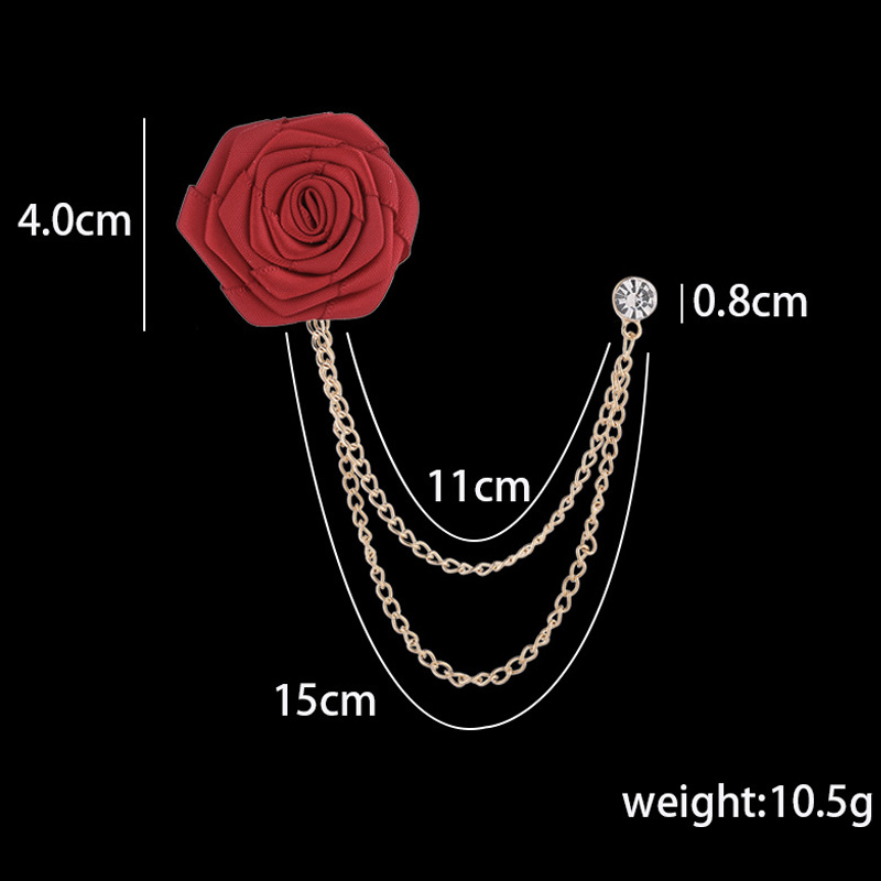 Korean Bridegroom Wedding Brooches Cloth Art Hand-made Rose Flower Brooch Lapel Pin Badge Tassel Chain Men's Suit Accessories