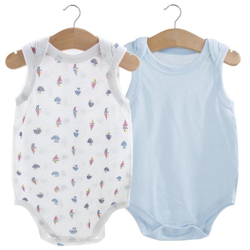Y473 sommar coola babykläder kroppskläder sommar ultratunn bomullsnät babykläder babydjur tryck 2 st/set: Ljusgul / 24m