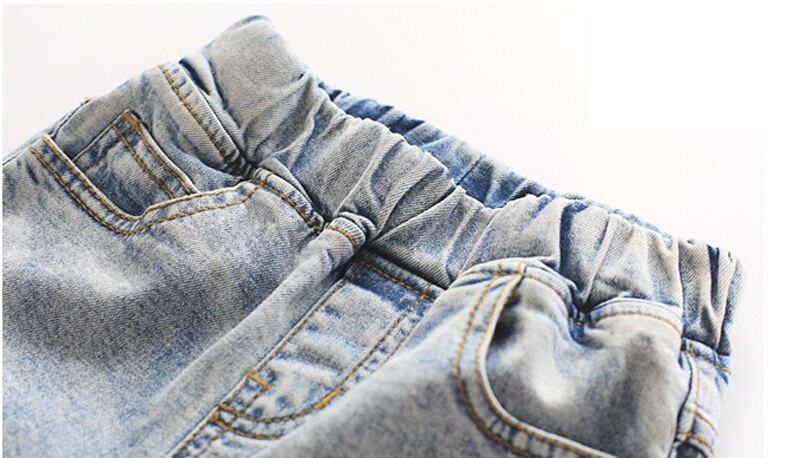 Ienens flickjeans barn raka jeans ljusblå jeans långbyxor baby lösa jeans elastiska midja byxor