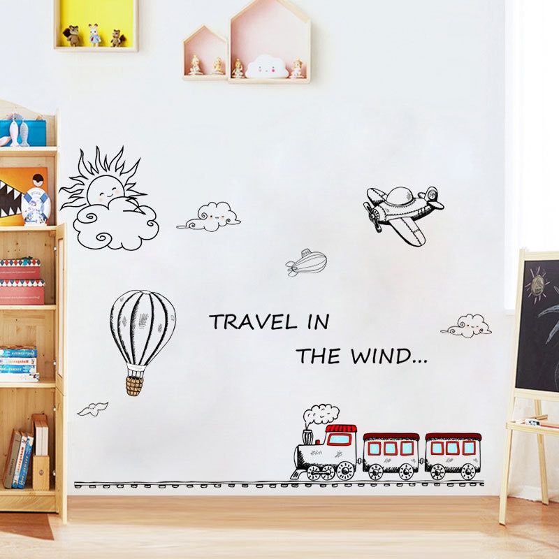 Cartoon Track train Wall Sticker for kids child rooms bedroom decorations for home Mural Art Decals nursery background stickers