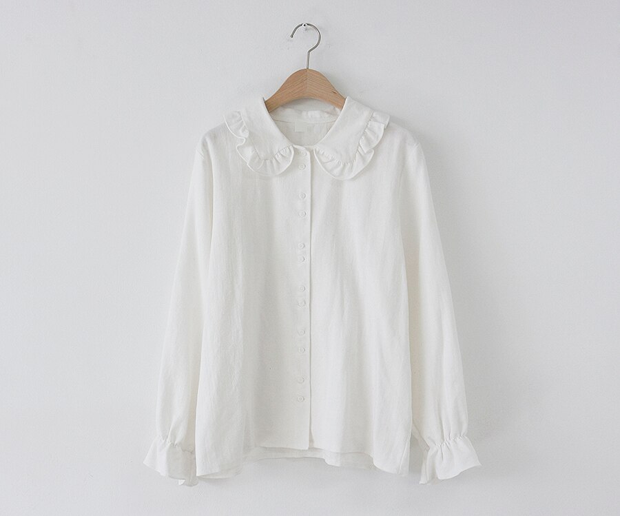 Chemisier blanc à manches longues pour femme, décontracté, ample, grande taille, pour l'automne et l'été: Blanc / S