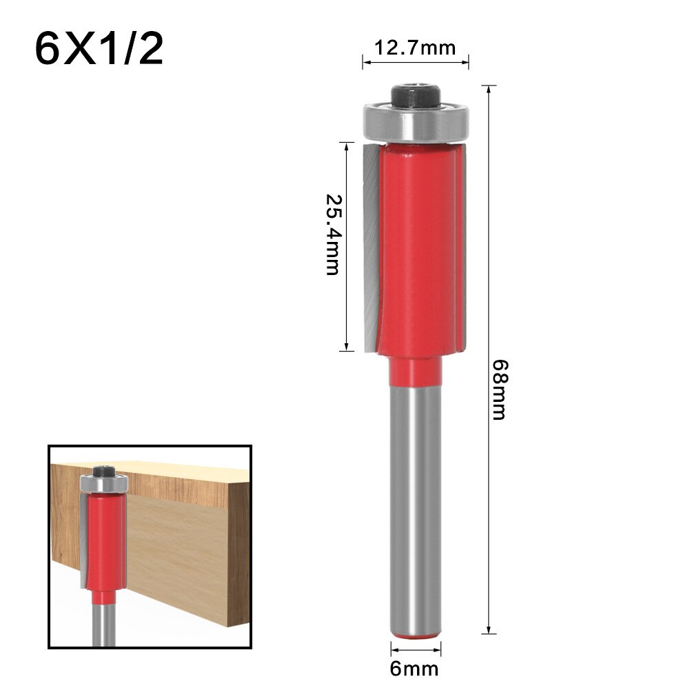 4 stk 1/4 tommers skaft rett flush trim trefres med topplager 6mm 6.35mm 8mm skaft tappkutterverktøy for trebearbeiding: 6mm skaft   no4