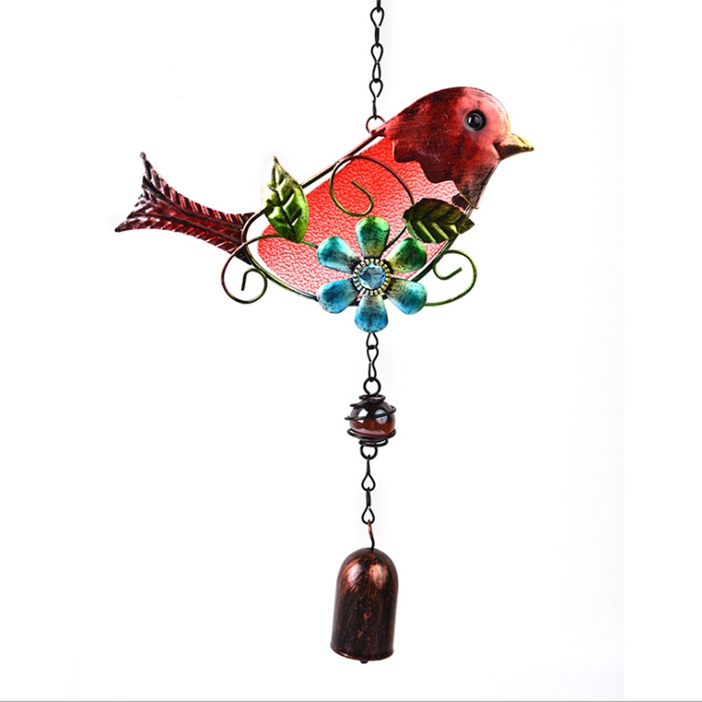 Retro vitral pássaro vento sinos de metal interior ao ar livre suncatcher campainha para janela escritório em casa pátio gramado ornamentos: A1