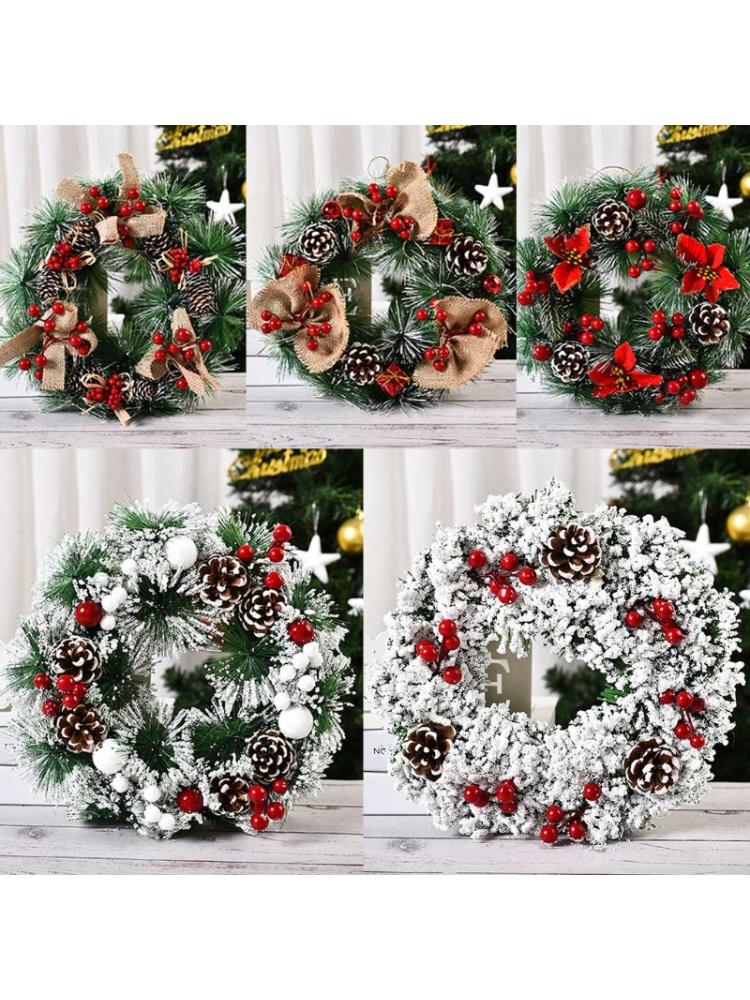 Guirnalda navideña de piñas artificiales, decoración de frutas rojas, ornamento para árbol de pared, puerta delantera colgante