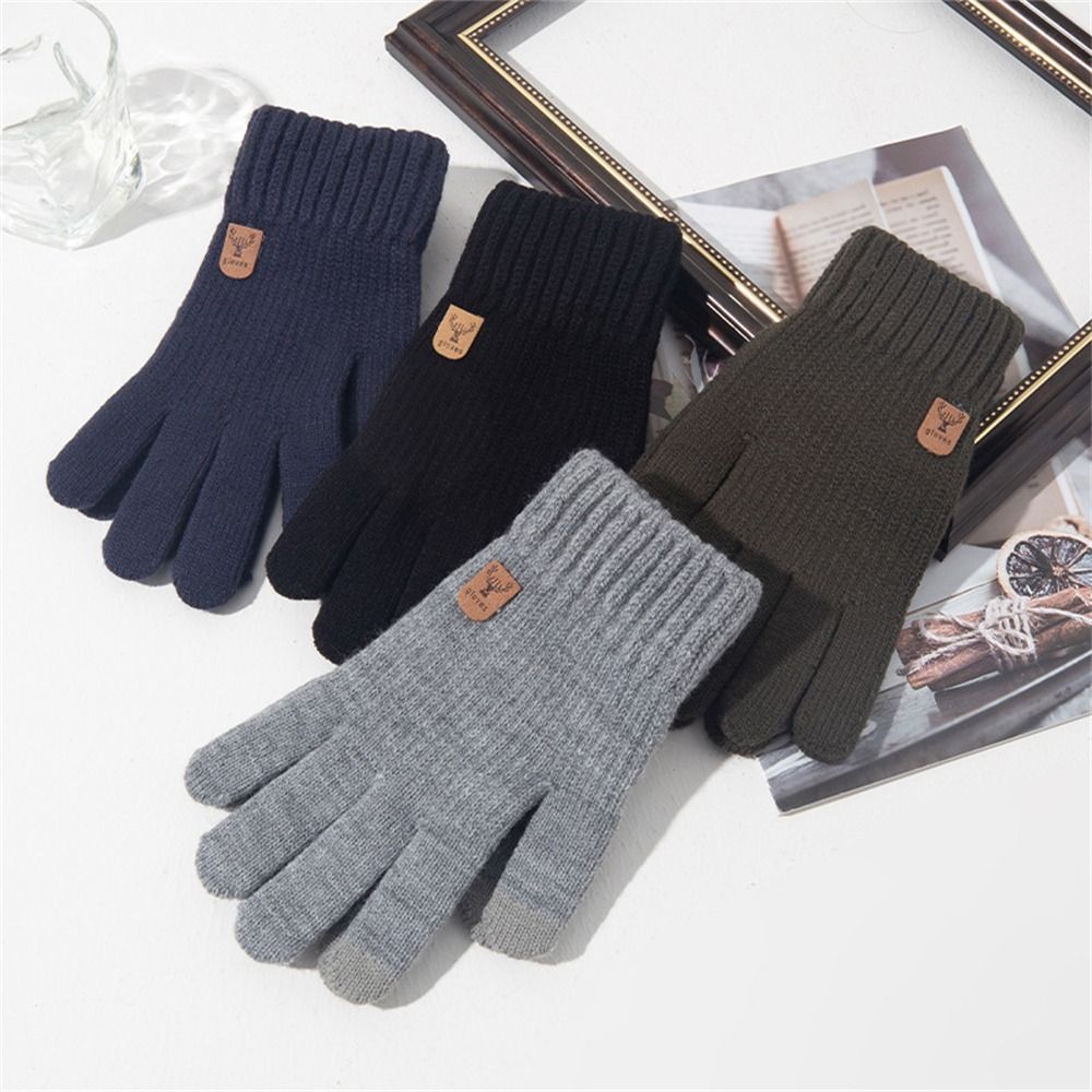 Guantes de punto de para hombre, manopla gruesa y cálida de lana y Cachemira, Color sólido, ideal para negocios, Invierno