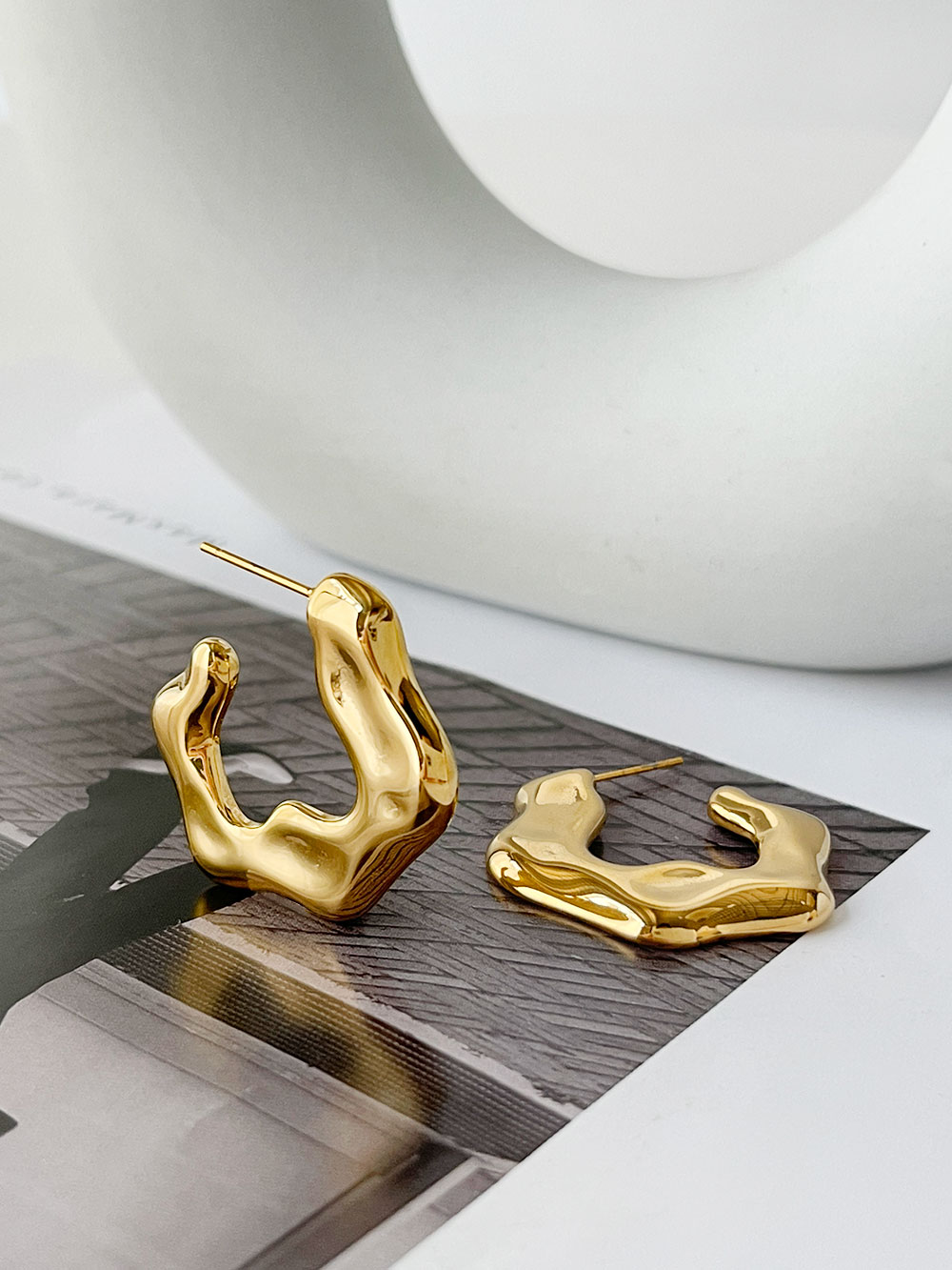 Peri'sbox Statement Gold Pvd Plated Chunky Big Irregular Hoop Earrings Women Stainless Steel Water Resistant Jewelry: Default Title