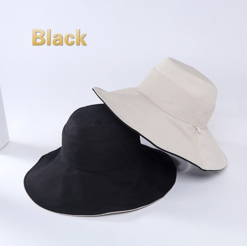 GOUTER Both Sides Broad-brimmed Hat Japanese Style Women Outdoor UV Protection Bucket Hat Foldable Wide Brim Hat Beach Sun Hat: black
