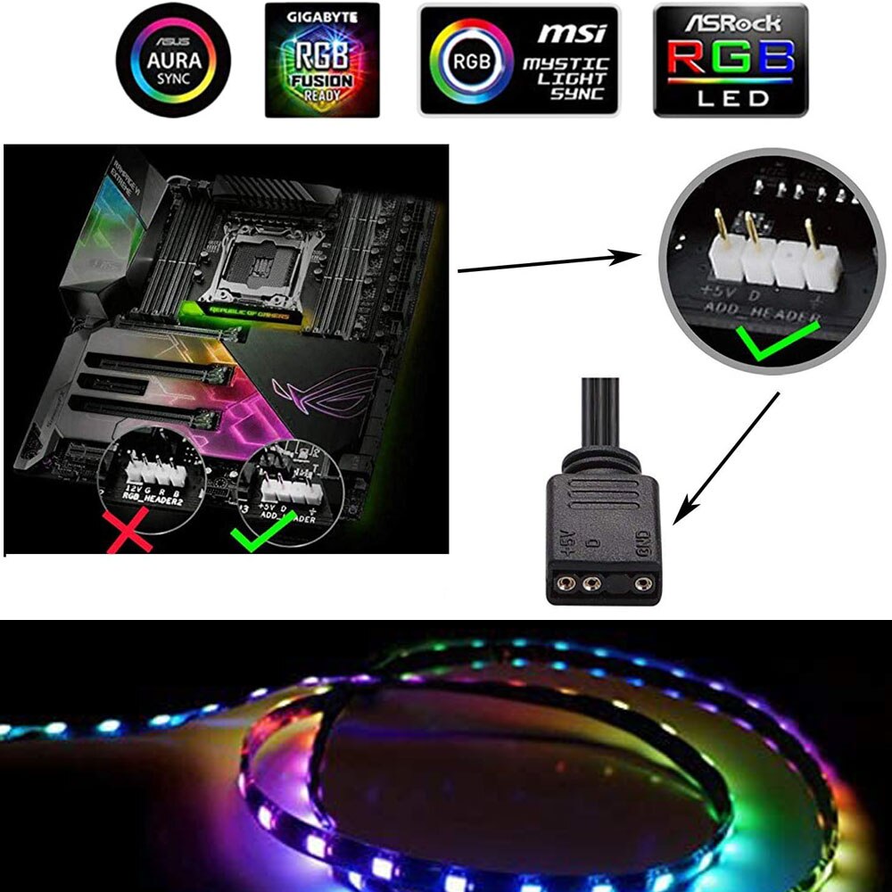 Argb 5V 3Pin/12V 4pin Rgb Strip Connector Geen Solderen Voor Msi Een Sus Asrock Aura Led voor Ws2812b/5050 3528 Rgb Strip Licht