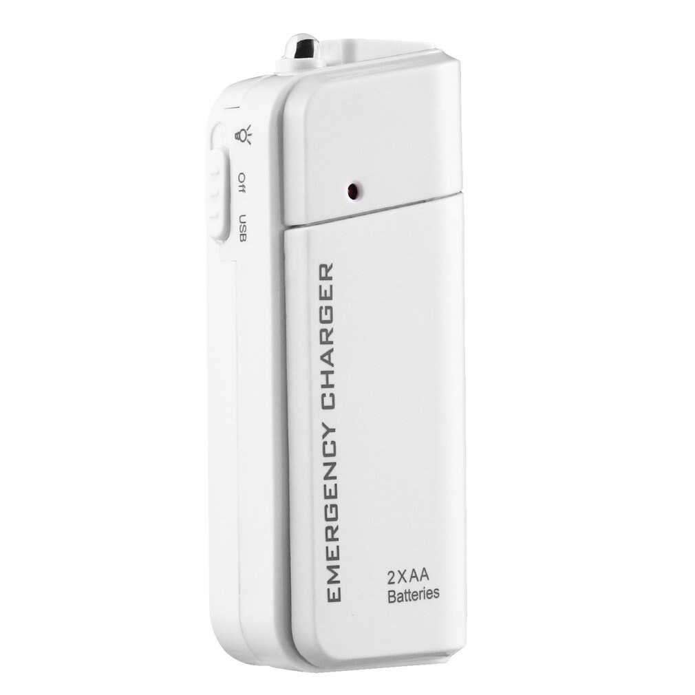 Universeller tragbarer usb-notfall-akku-verlängerungslader mit 2 aa akkus für iphones und mobiltelefone  mp3 mp4 weiß